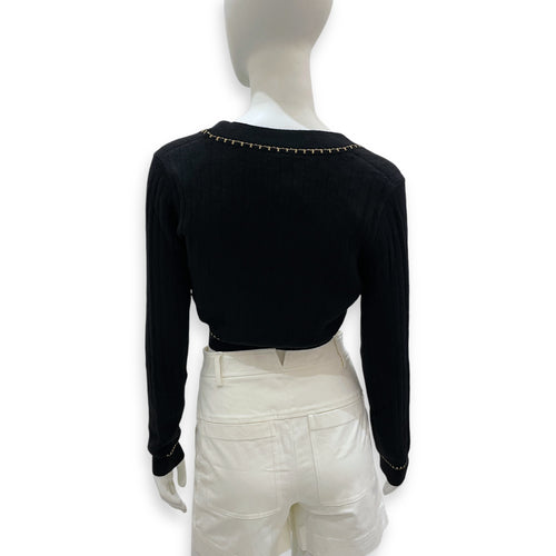 Versace Cropped Ribbed Wool-Blend 36 Black Cardigan in Wool, Fibres, Gold hardware