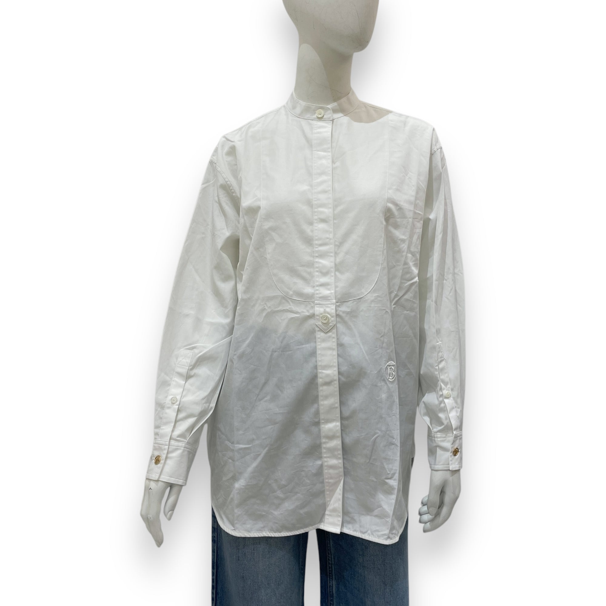 Burberry Monogram Motif 34 White Long-Sleeved Shirt in Cotton, Gold hardware