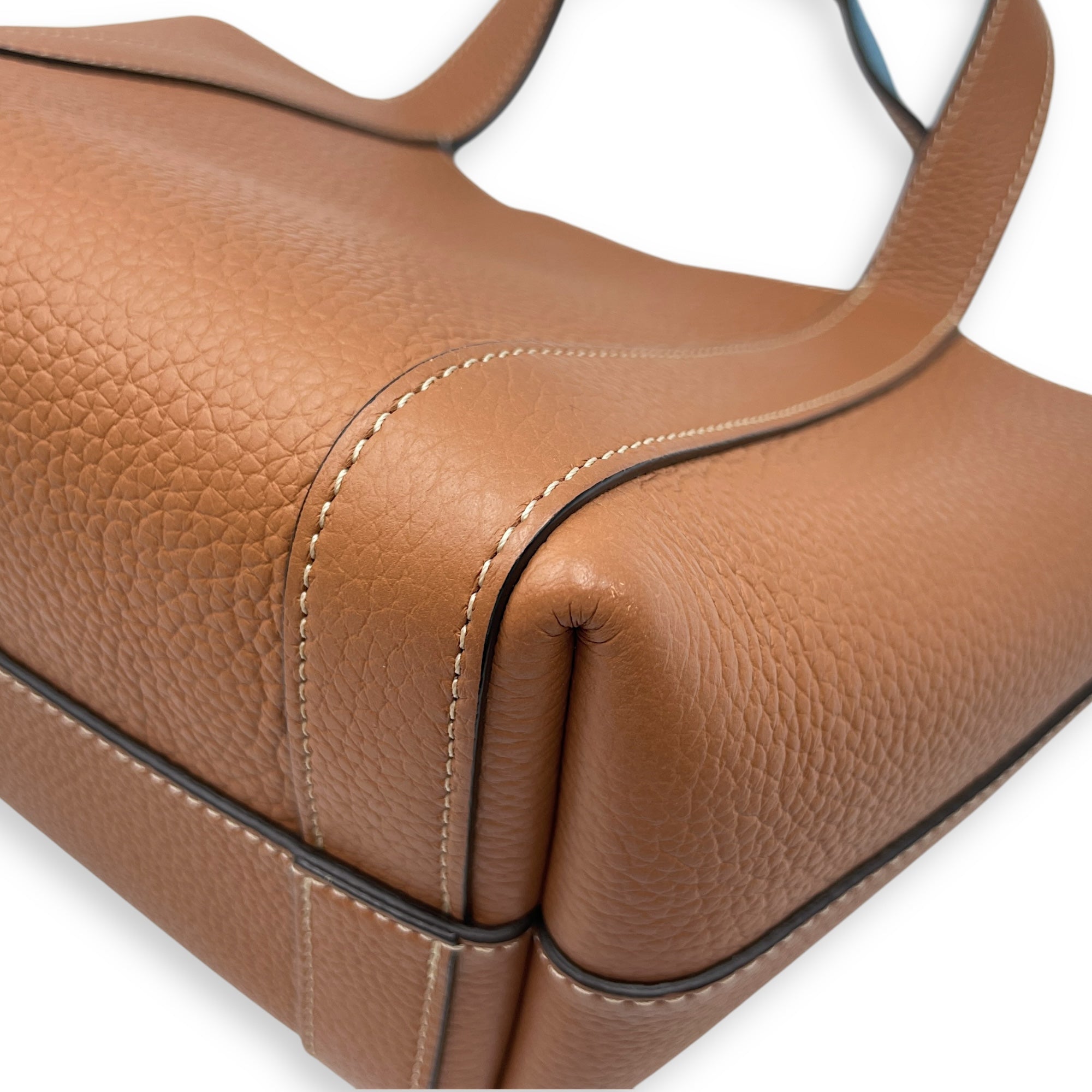Duo BB Beige and Blue Interior Top Handle Bag in Calfskin