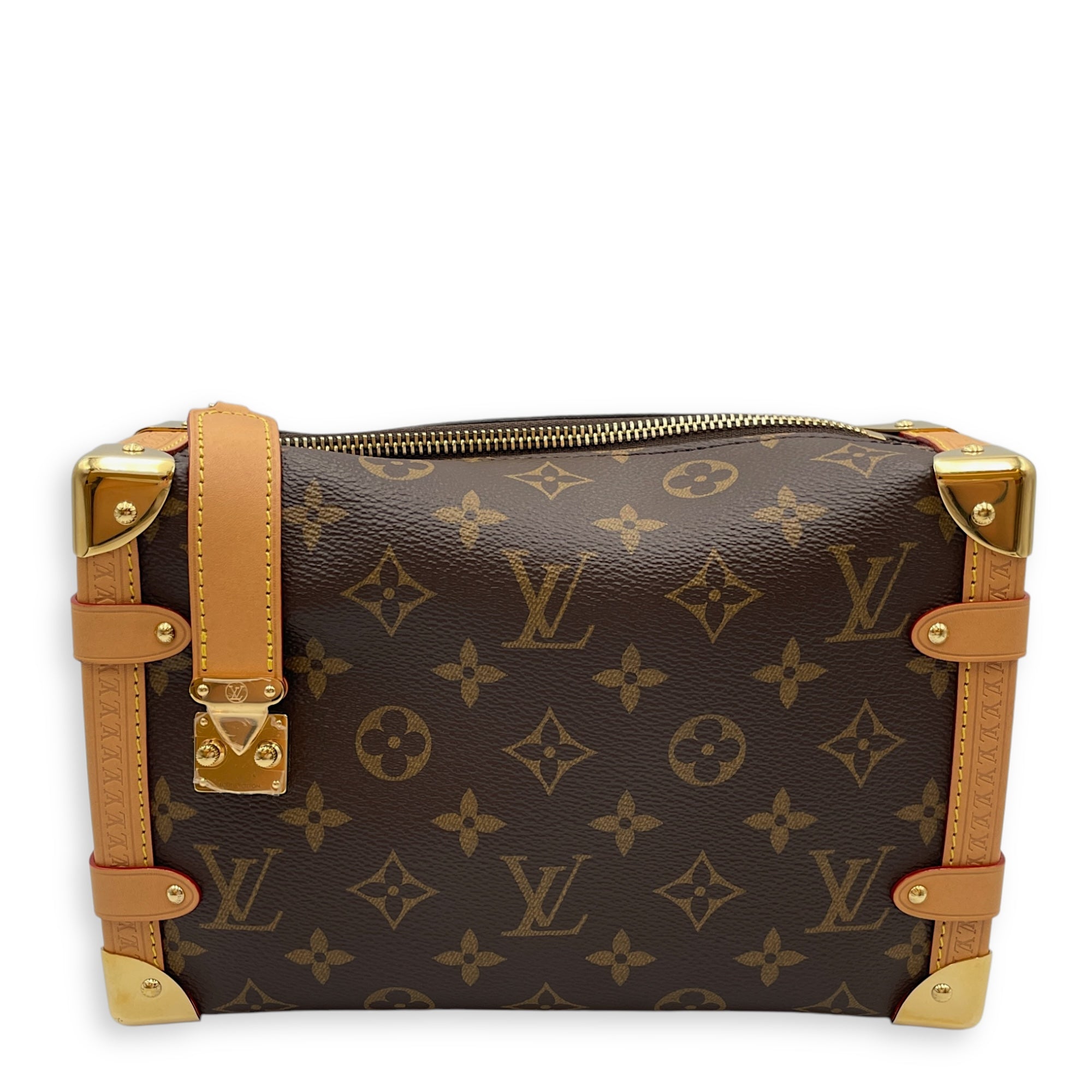 Side Trunk MM Brown Monogram Shoulder Bag in Coated Canvas, Gold hardware