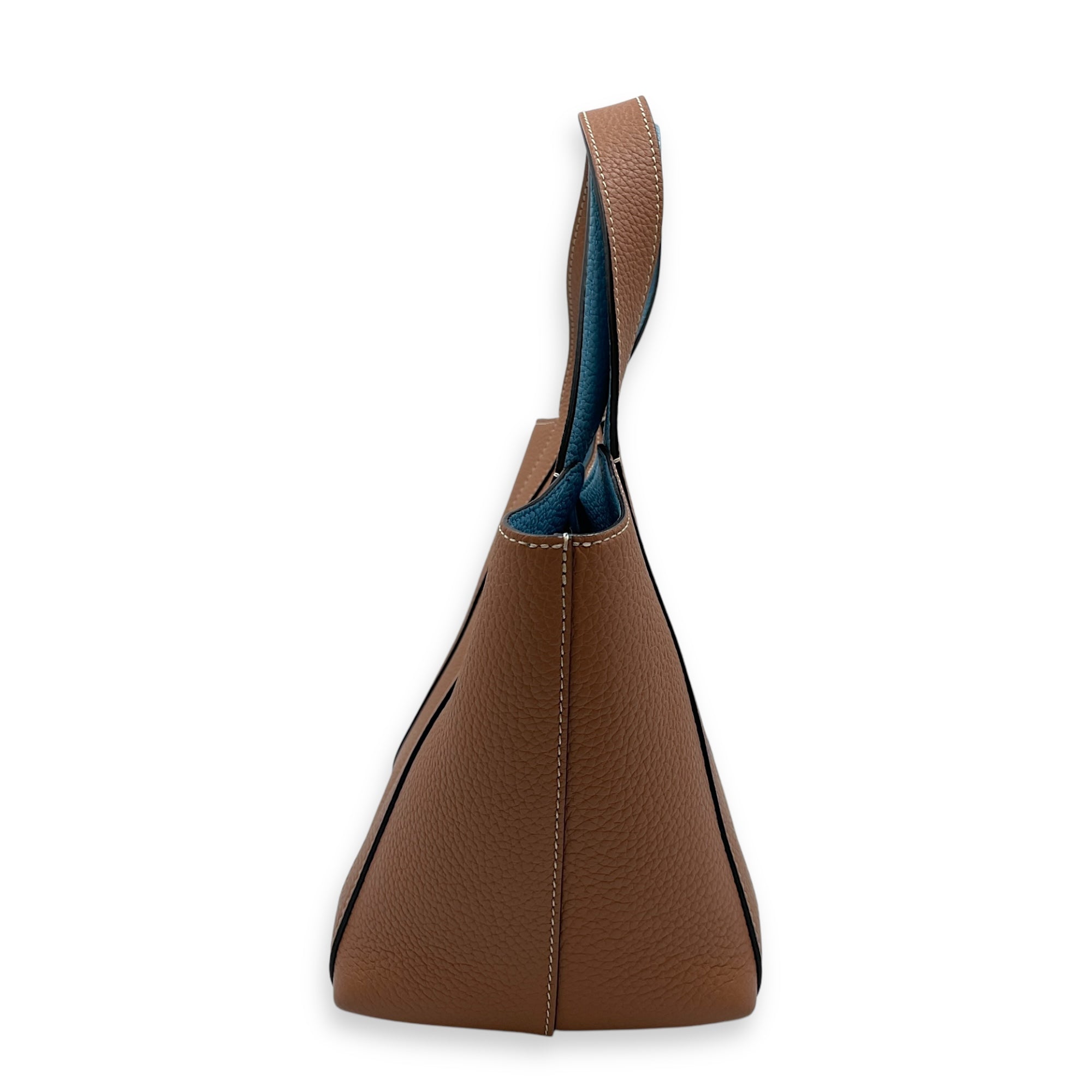 Duo BB Beige and Blue Interior Top Handle Bag in Calfskin