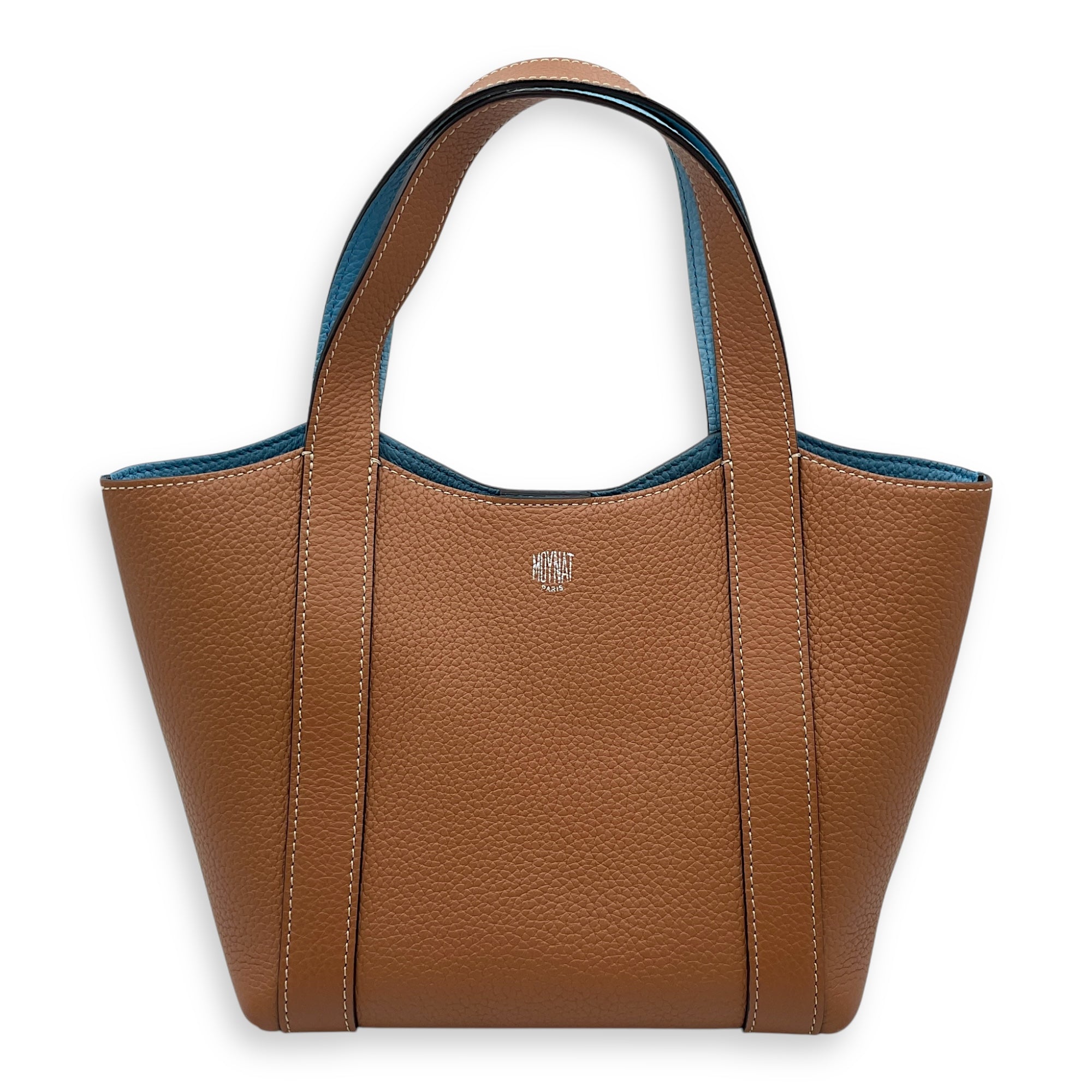 Duo BB Beige and Blue Interior Top Handle Bag in Calfskin