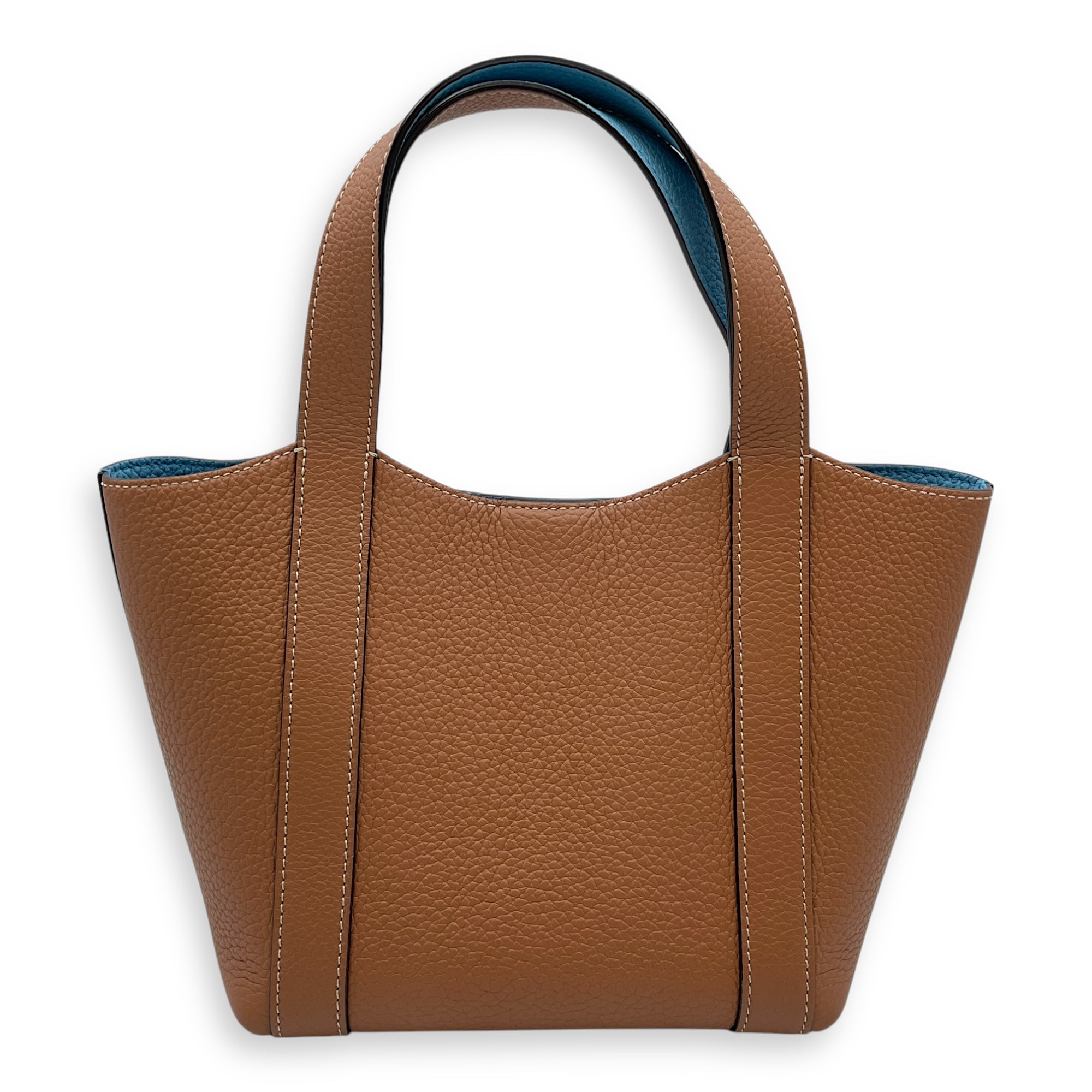 Duo BB Beige and Blue Interior Top Handle Bag in Calfskin