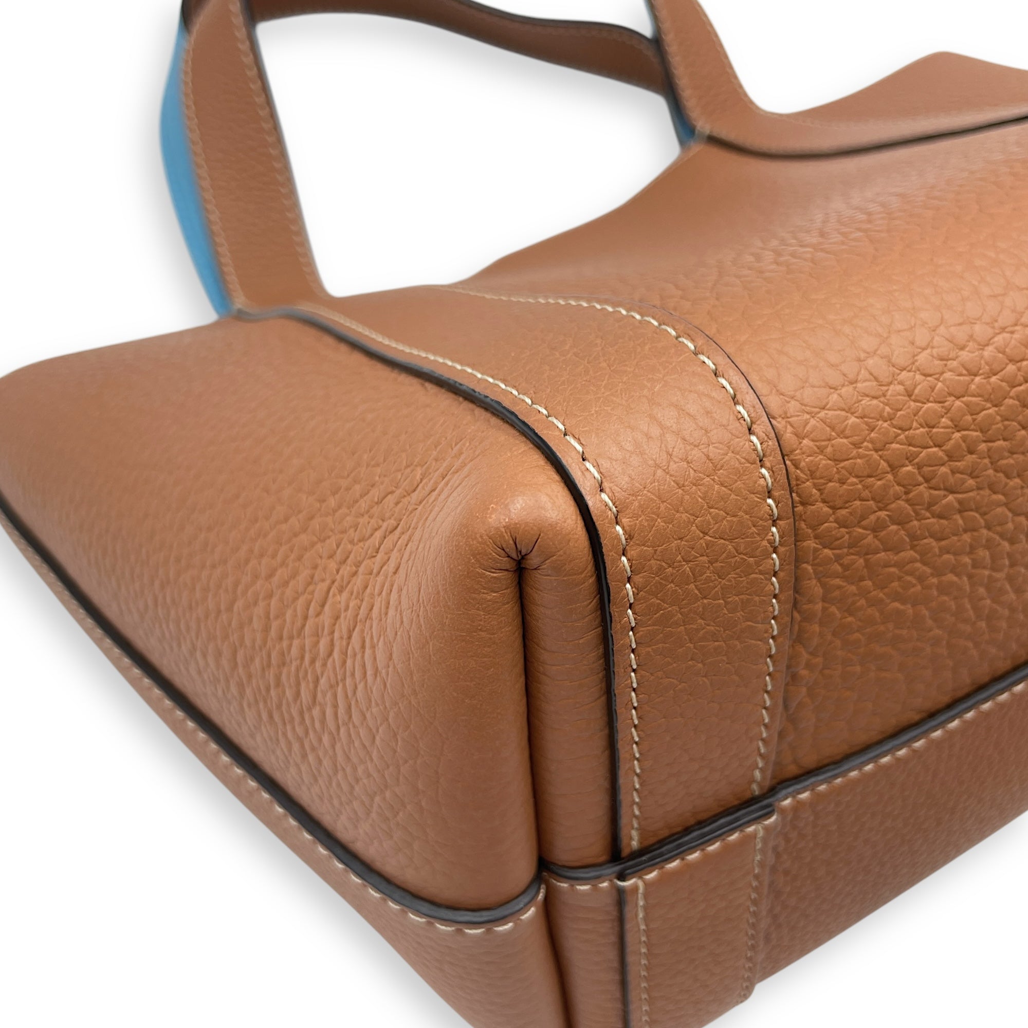 Duo BB Beige and Blue Interior Top Handle Bag in Calfskin