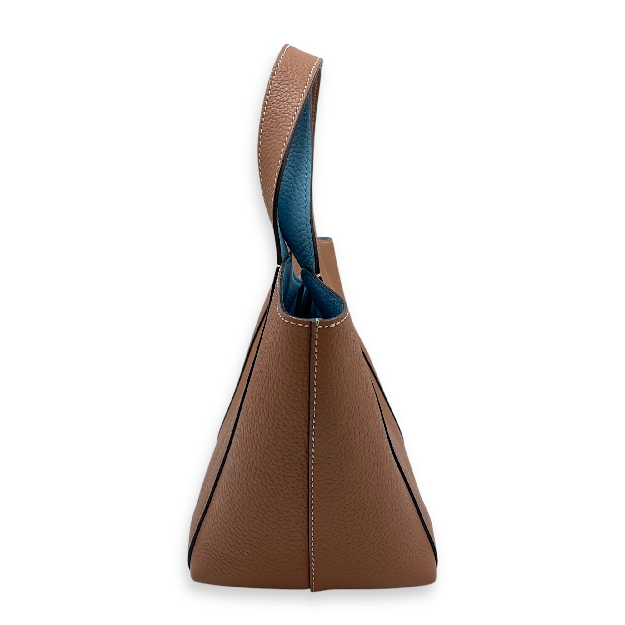 Duo BB Beige and Blue Interior Top Handle Bag in Calfskin