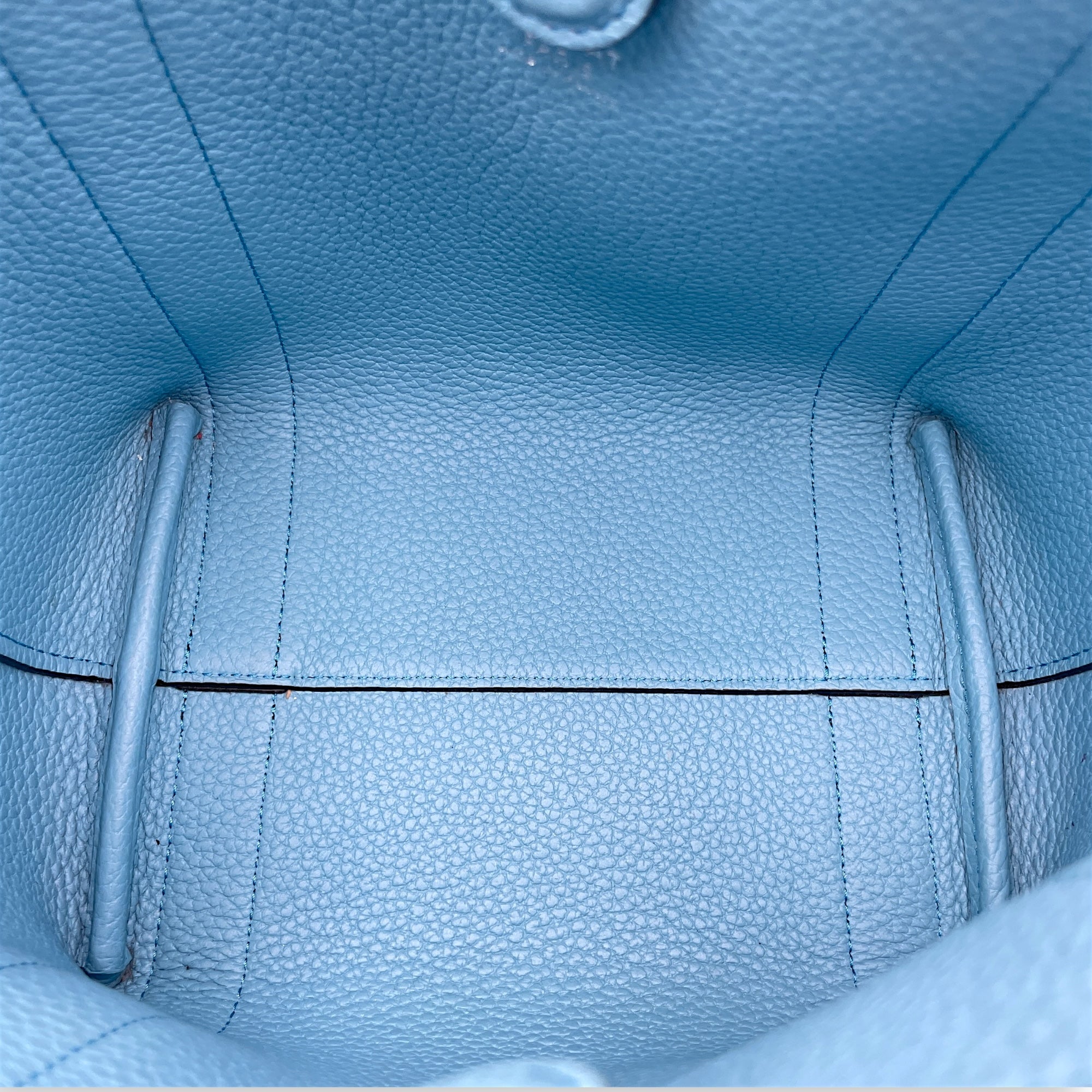 Duo BB Beige and Blue Interior Top Handle Bag in Calfskin
