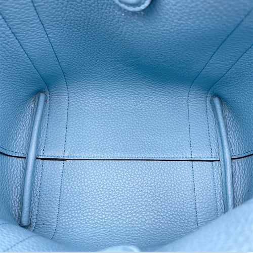 Duo BB Beige and Blue Interior Top Handle Bag in Calfskin