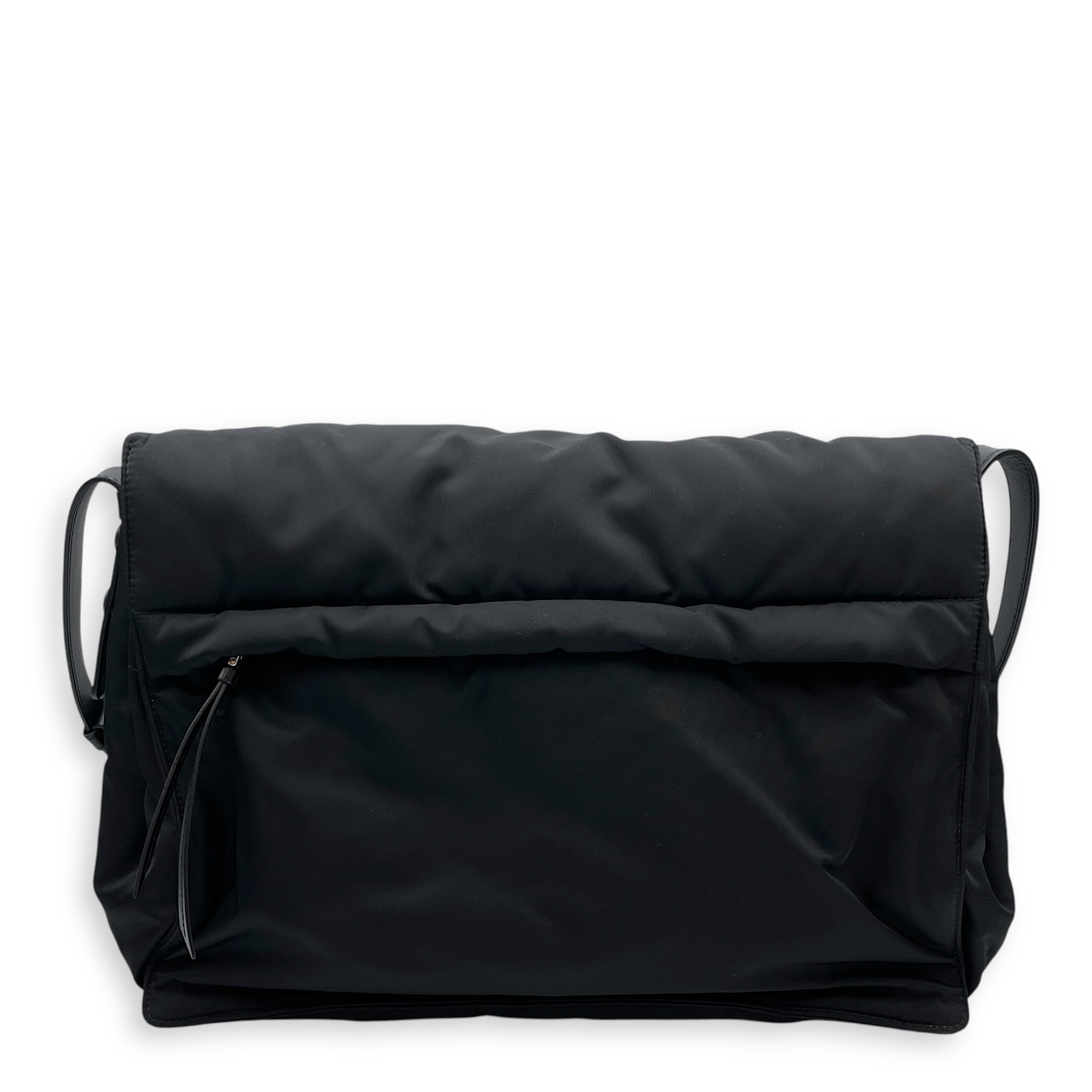 Nylon Large Black Messenger Bag , Silver hardware