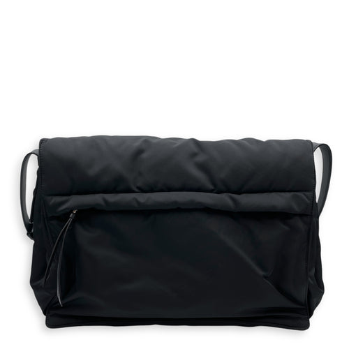 Nylon Large Black Messenger Bag , Silver hardware