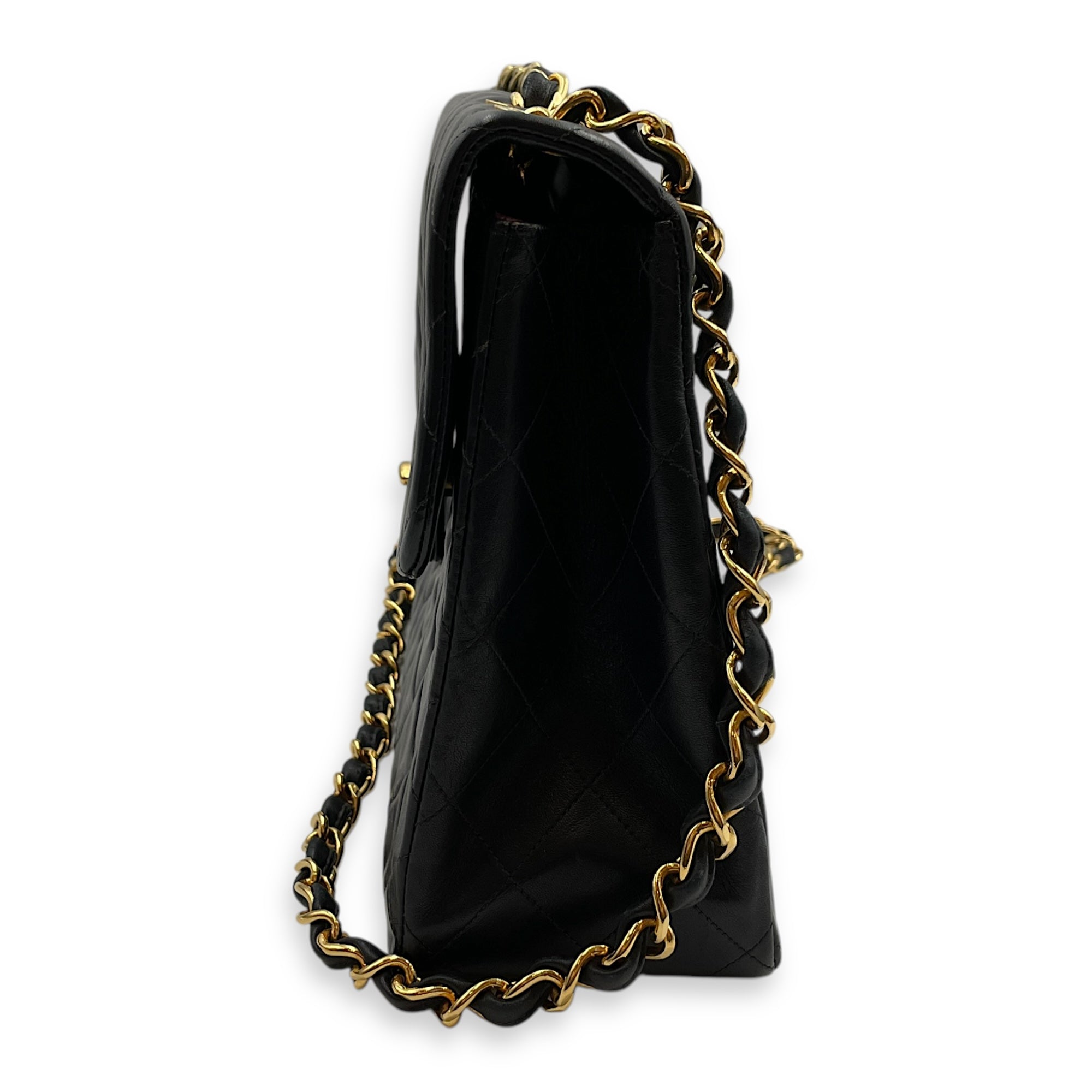 Vintage Maxl Black Flap Bag in Lambskin, Gold hardware