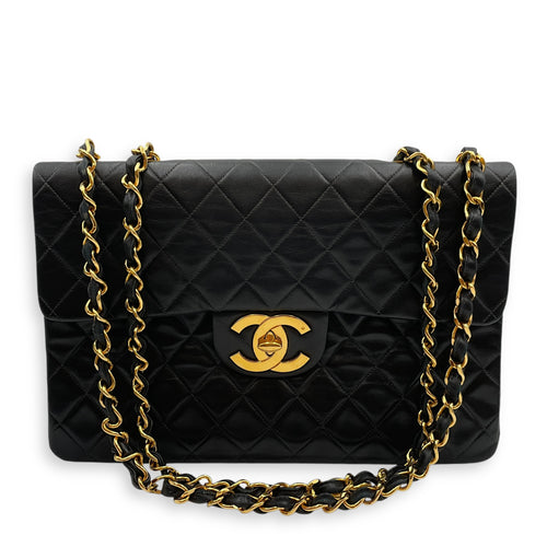 Vintage Maxl Black Flap Bag in Lambskin, Gold hardware