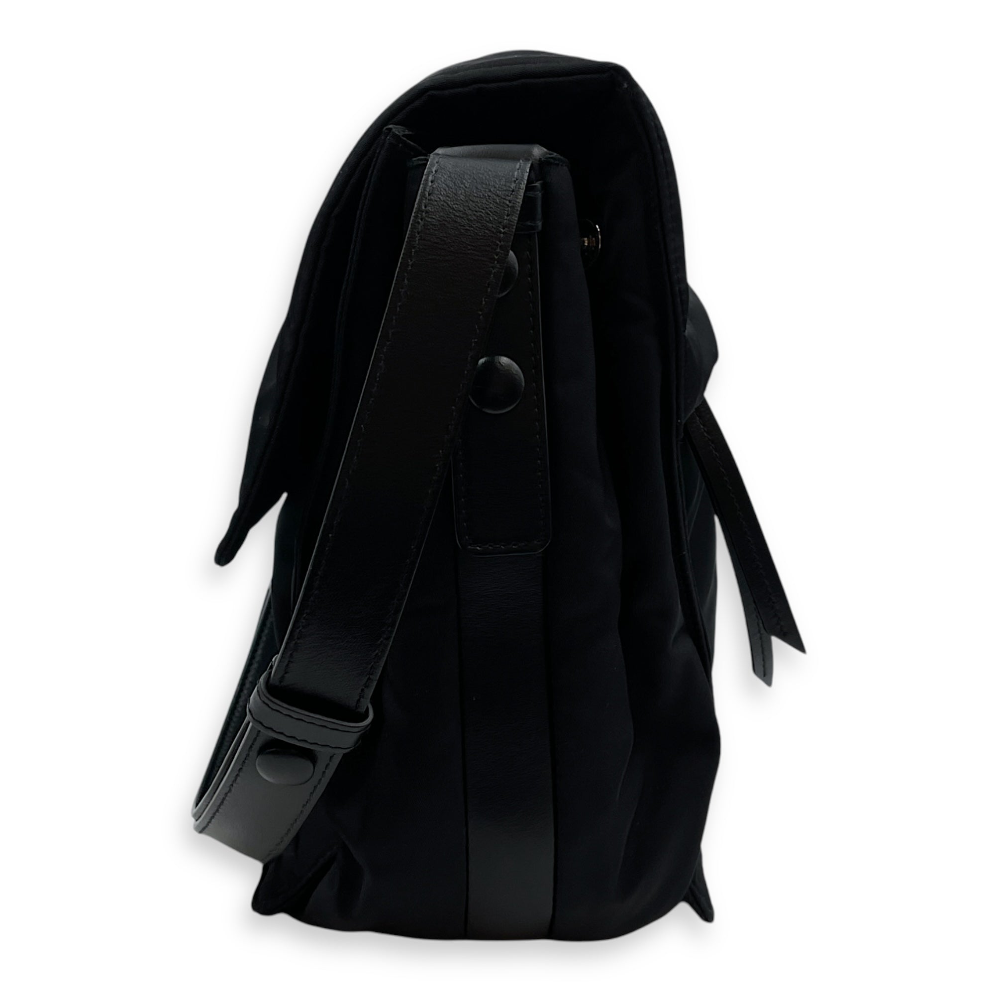 Nylon Large Black Messenger Bag , Silver hardware