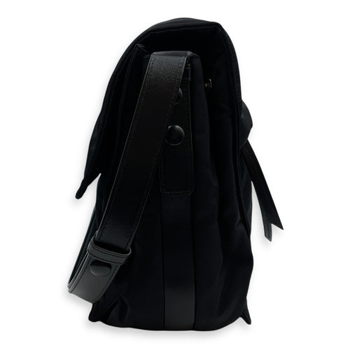 Nylon Large Black Messenger Bag , Silver hardware