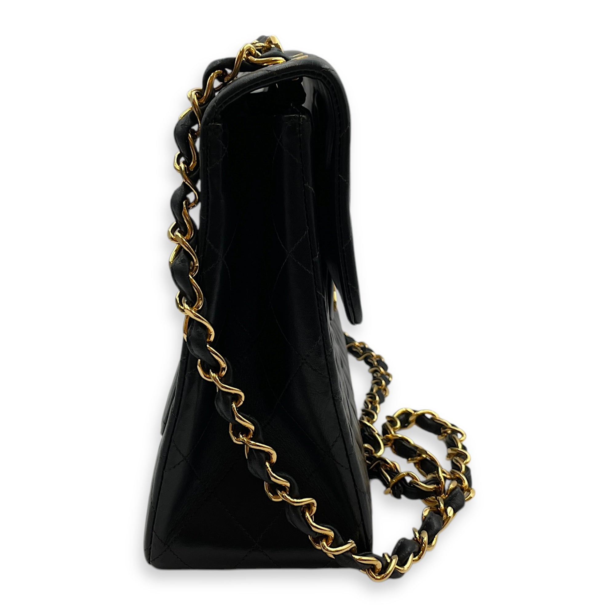 Vintage Maxl Black Flap Bag in Lambskin, Gold hardware