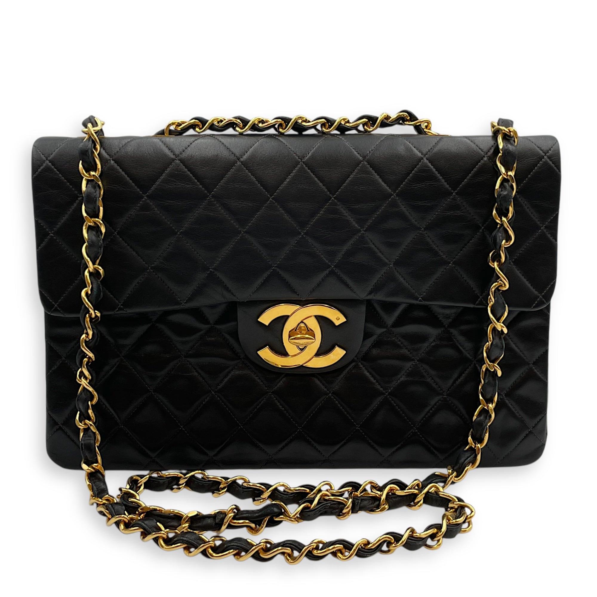Vintage Maxl Black Flap Bag in Lambskin, Gold hardware
