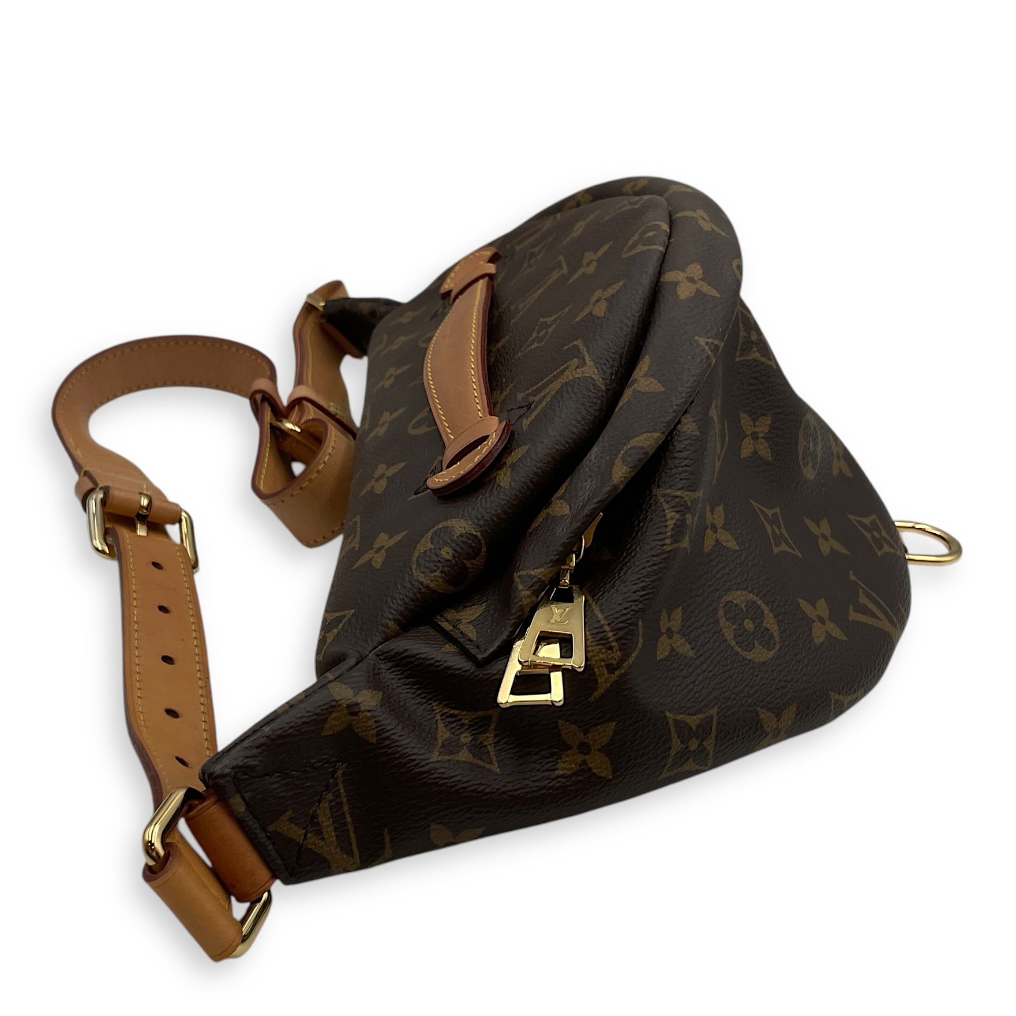 BumBag Brown Monogram Belt Bag in Coated Canvas, Gold hardware