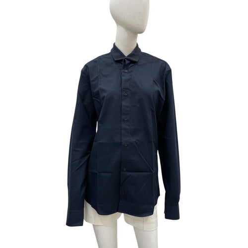 Men's 15/38 Navy Shirt with Ribbed Collar in Cotton