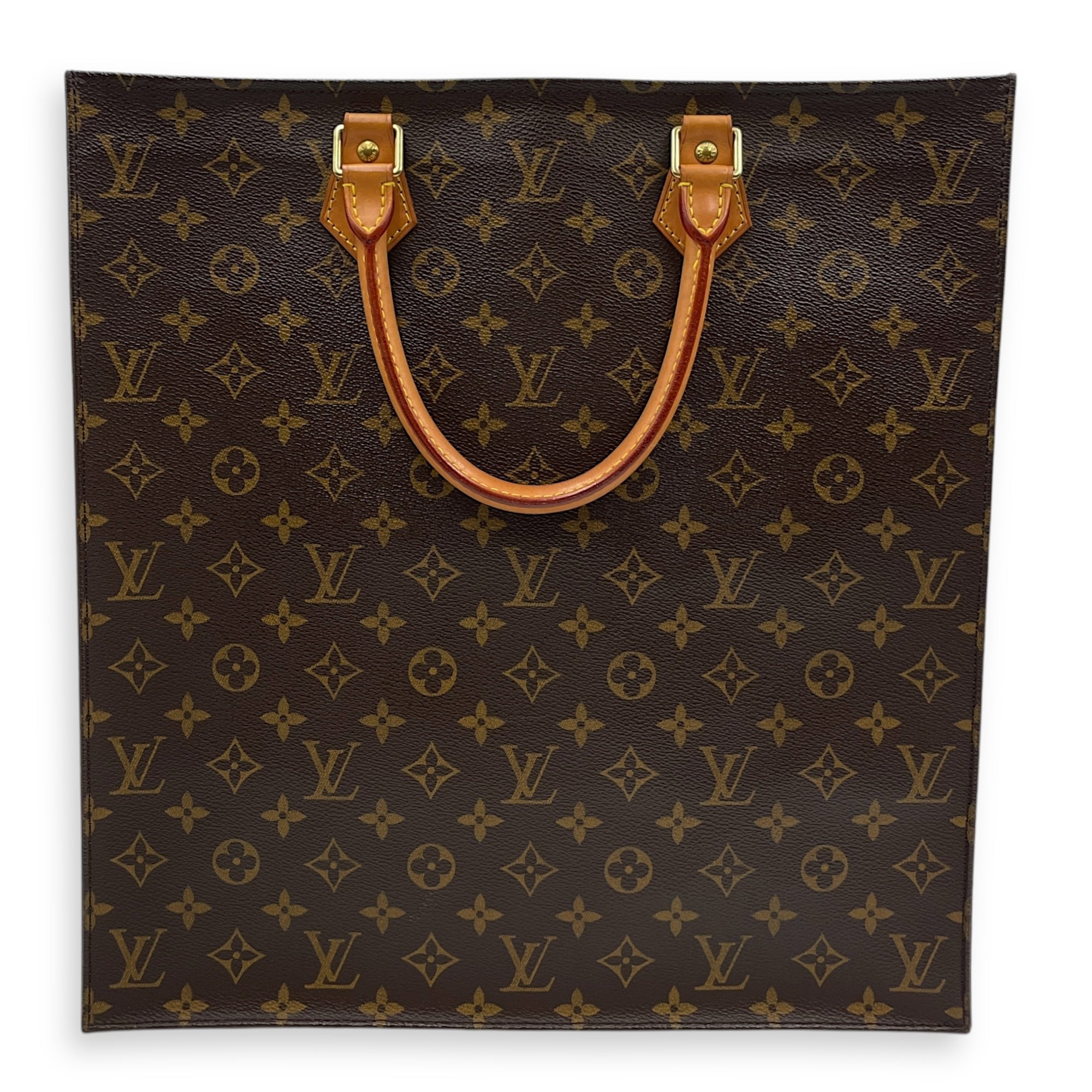 Sac Plat Brown Monogram Top Handle Bag in Coated Canvas, Gold hardware