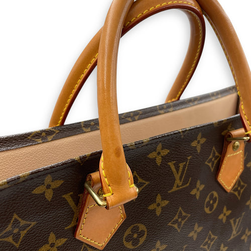 Sac Plat Brown Monogram Top Handle Bag in Coated Canvas, Gold hardware