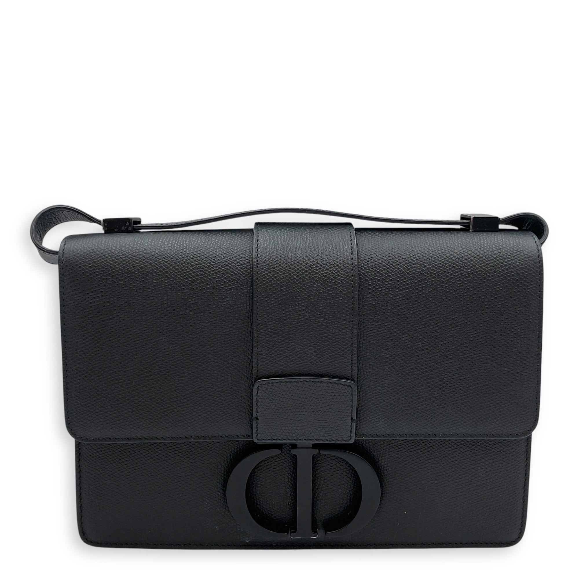 Montaigne 30 Medium Black Shoulder Bag in Calfskin, Black Powder Coated hardware