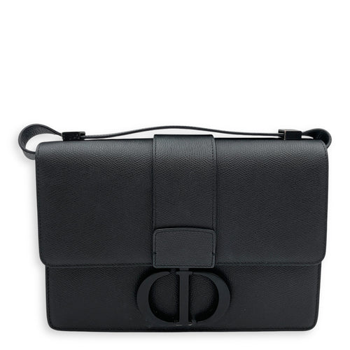 Montaigne 30 Medium Black Shoulder Bag in Calfskin, Black Powder Coated hardware