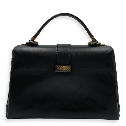 Nappa Intrecciato Piazza Medium Black Top Handle Bag in Nappa Leather, Black/Gold and Brunito Hardware hardware