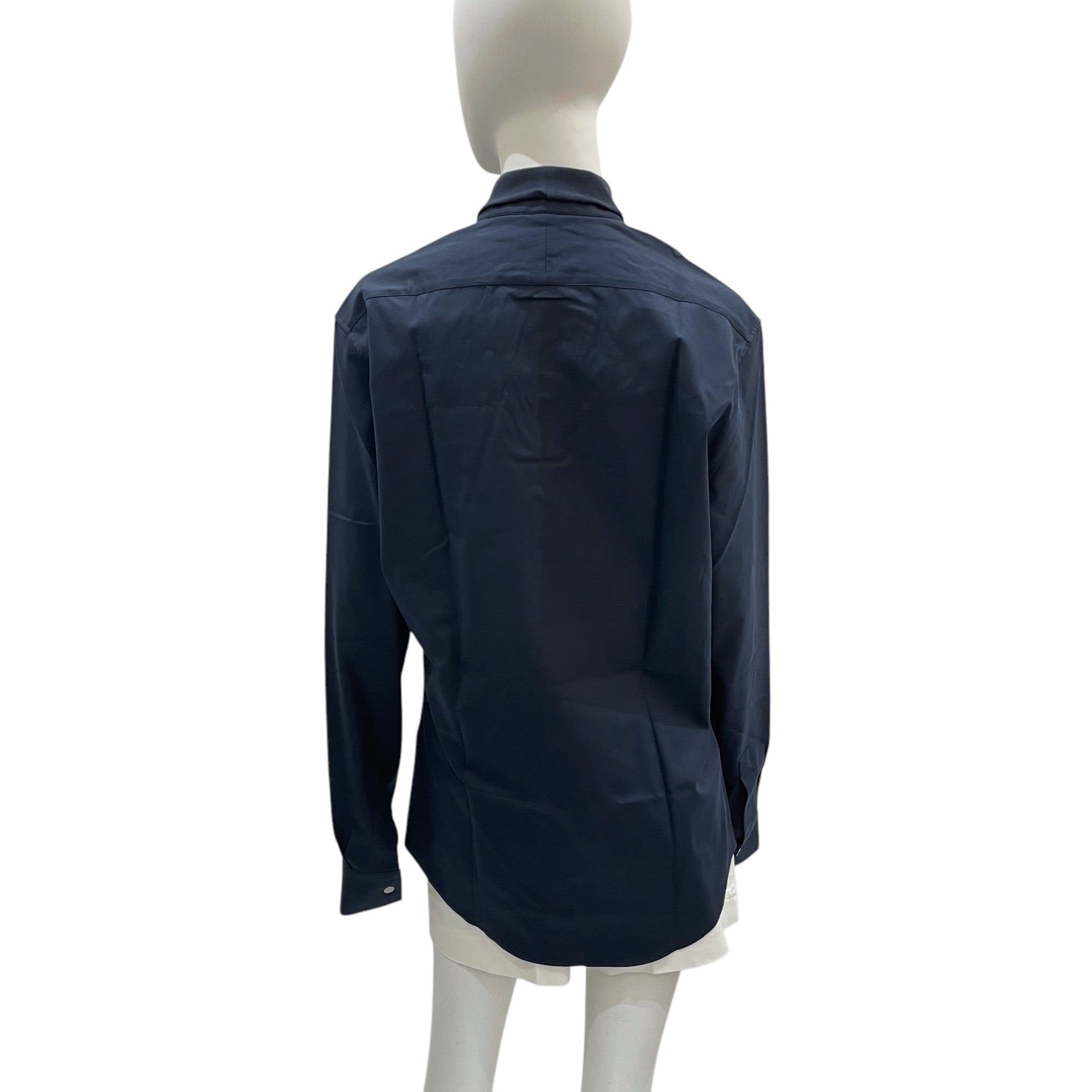 Men's 15/38 Navy Shirt with Ribbed Collar in Cotton