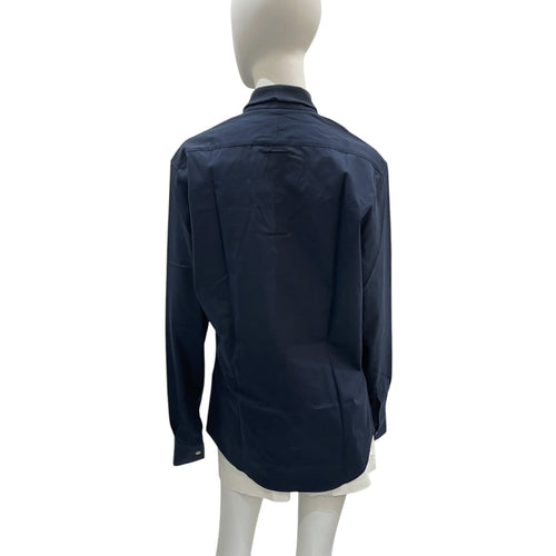 Men's 15/38 Navy Shirt with Ribbed Collar in Cotton