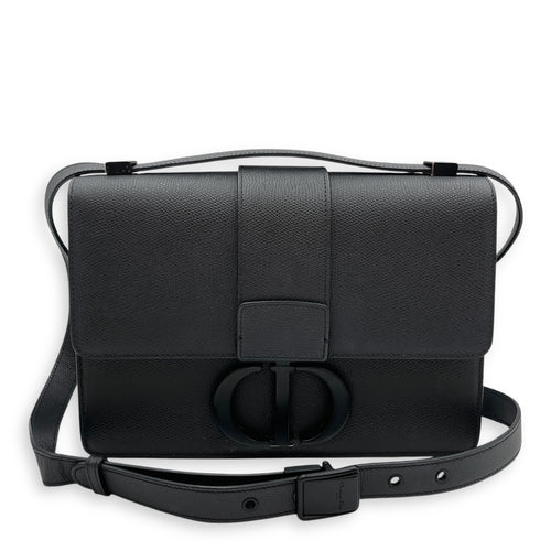 Montaigne 30 Medium Black Shoulder Bag in Calfskin, Black Powder Coated hardware