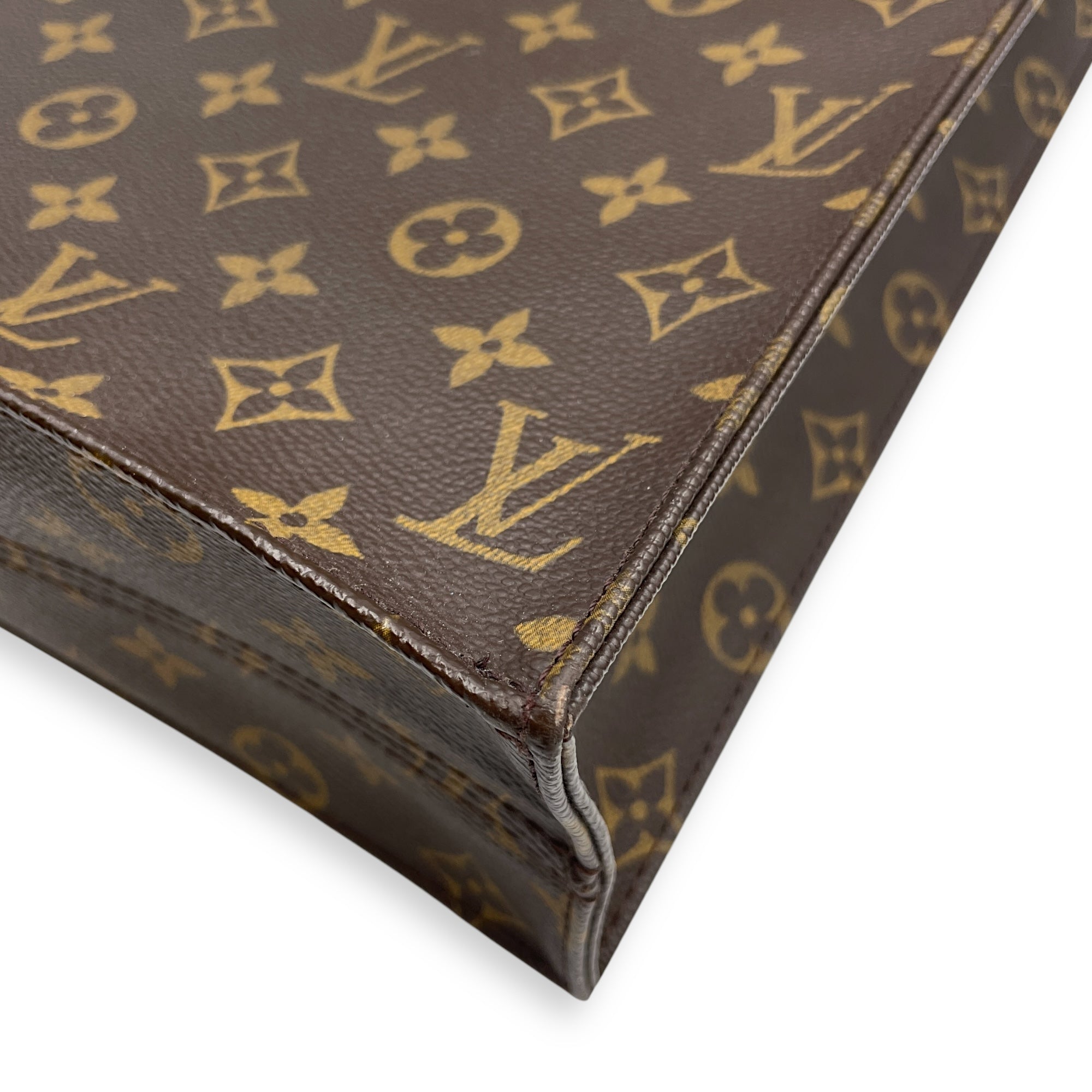 Sac Plat Brown Monogram Top Handle Bag in Coated Canvas, Gold hardware