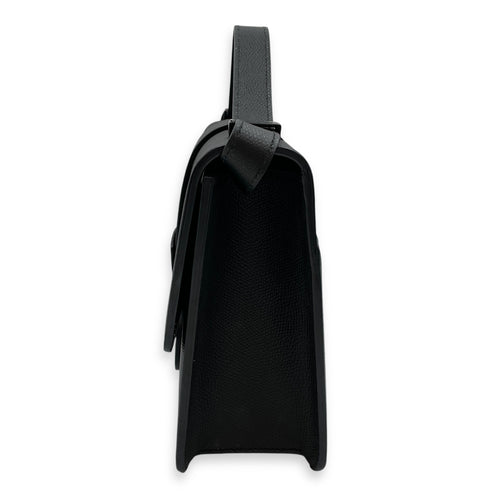 Montaigne 30 Medium Black Shoulder Bag in Calfskin, Black Powder Coated hardware