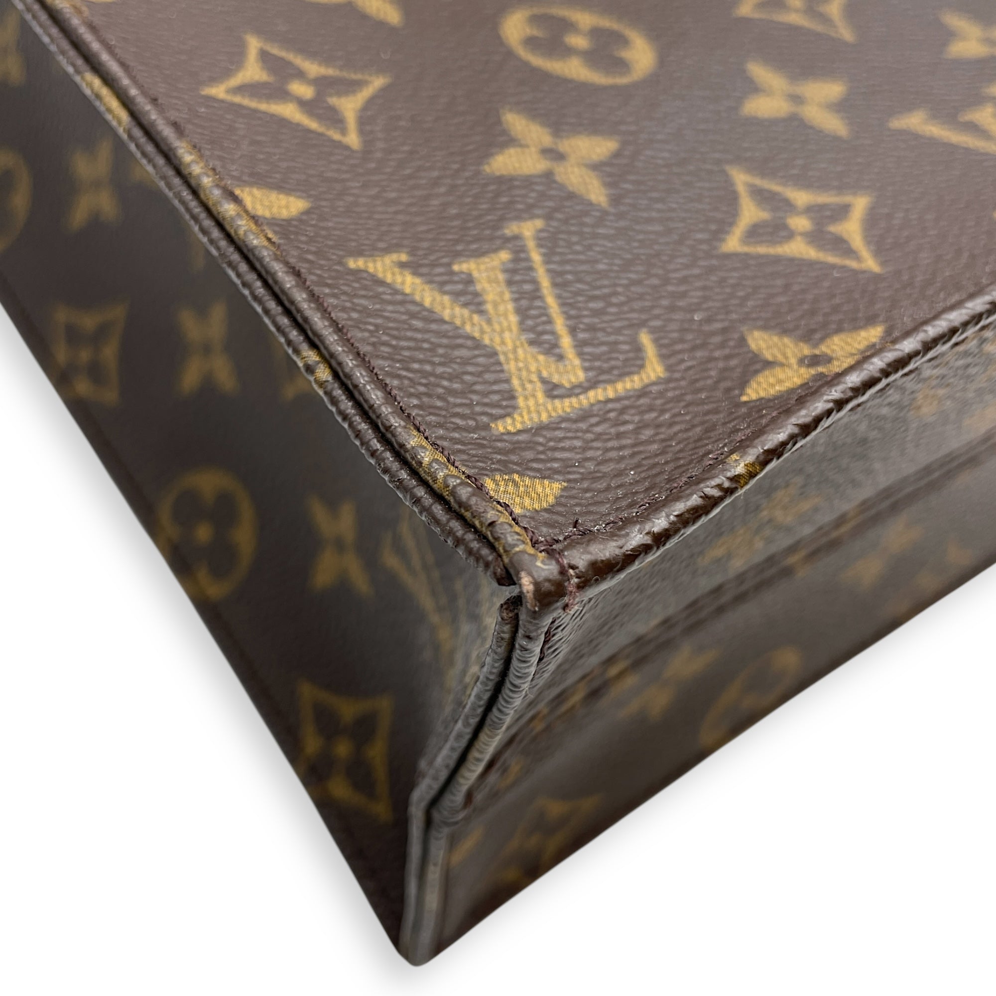 Sac Plat Brown Monogram Top Handle Bag in Coated Canvas, Gold hardware