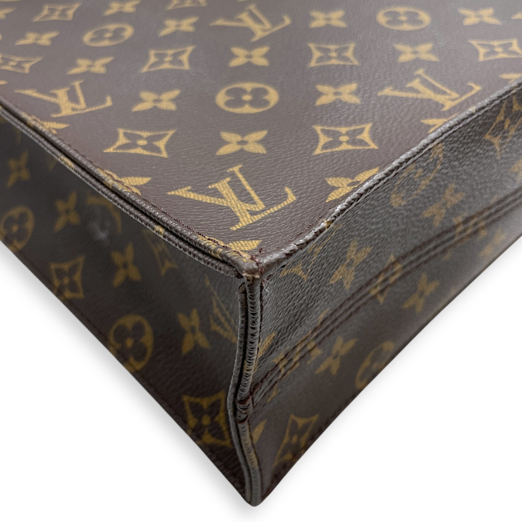 Sac Plat Brown Monogram Top Handle Bag in Coated Canvas, Gold hardware