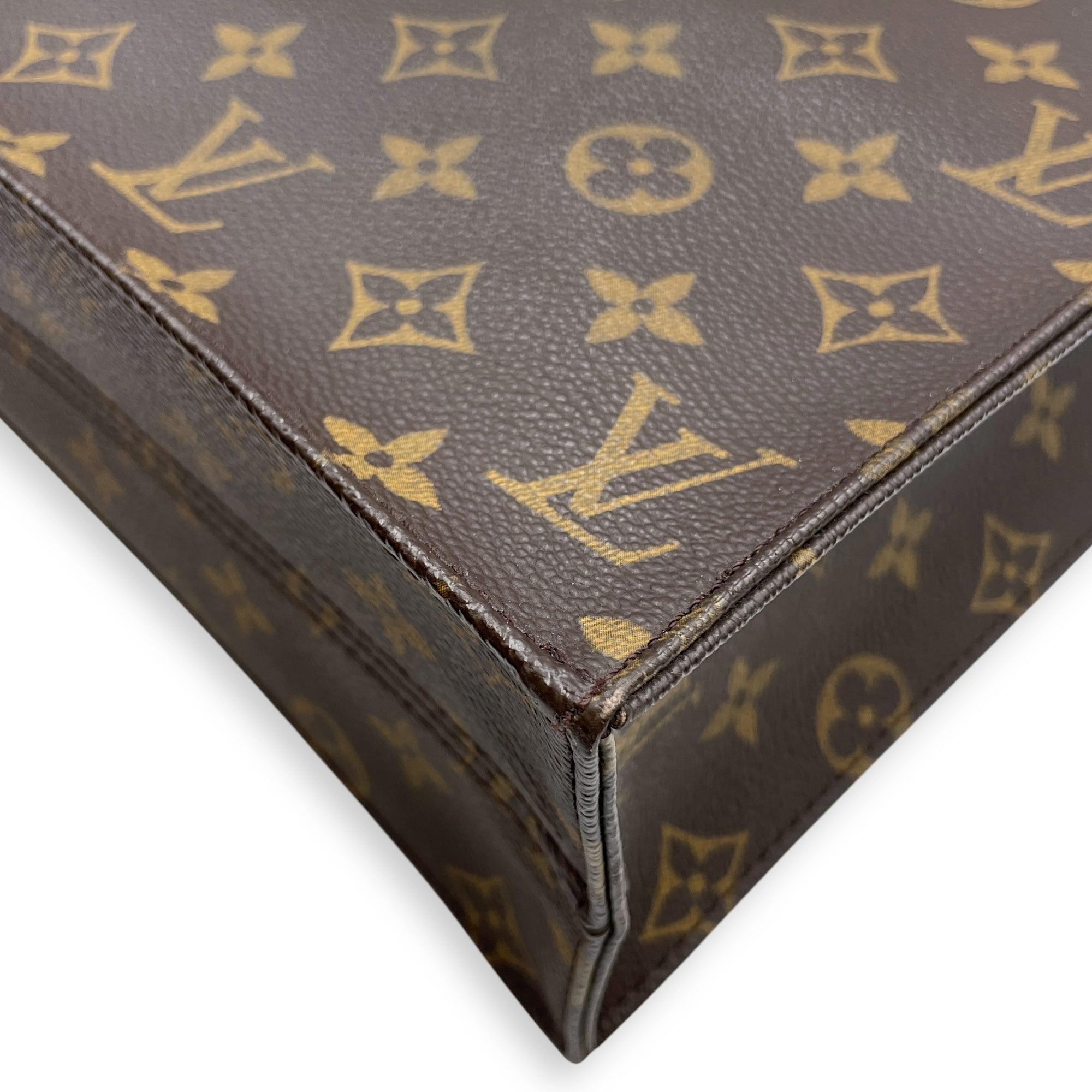 Sac Plat Brown Monogram Top Handle Bag in Coated Canvas, Gold hardware