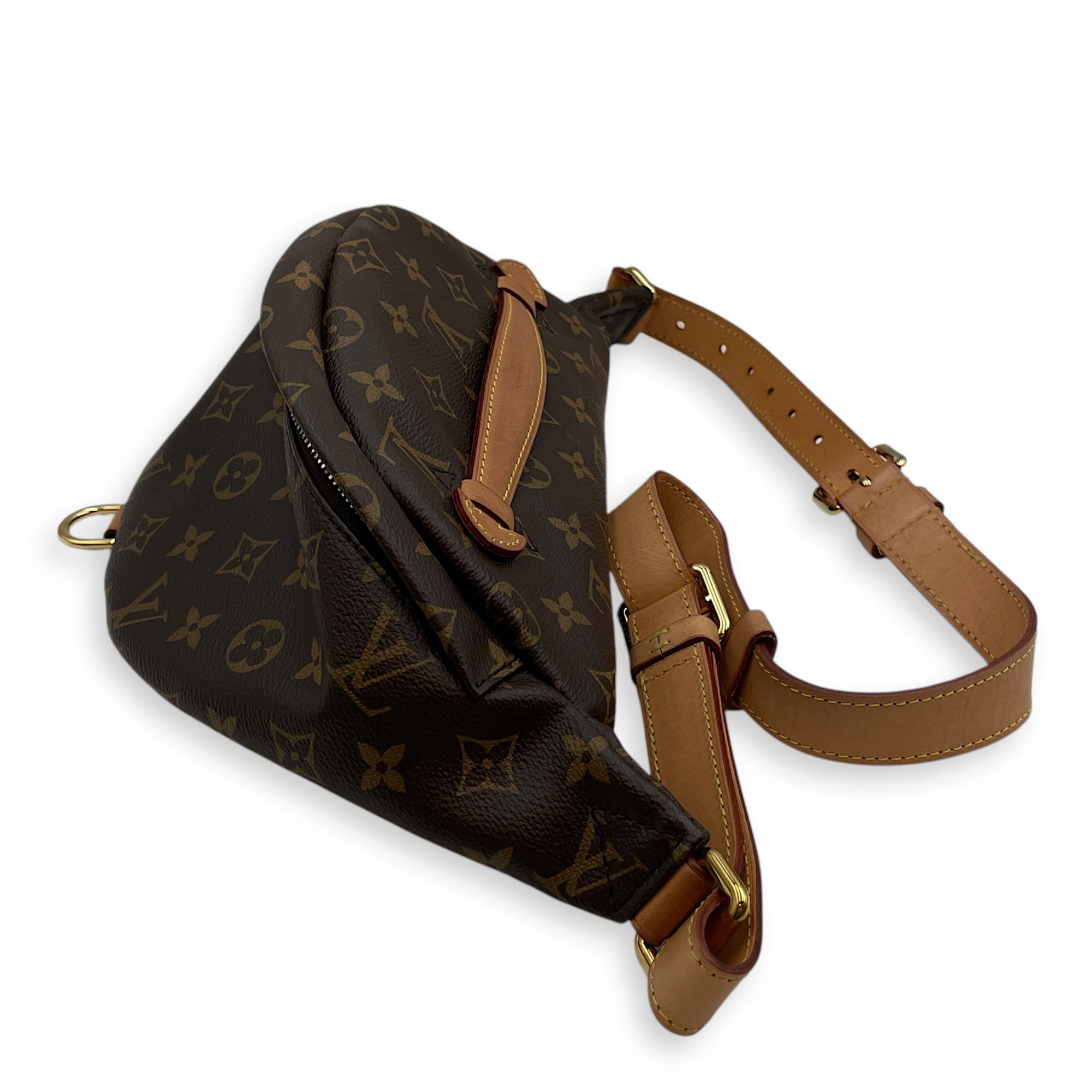 BumBag Brown Monogram Belt Bag in Coated Canvas, Gold hardware