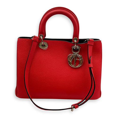 Diorissimo Medium Red Shoulder Bag in Calfskin, Silver hardware