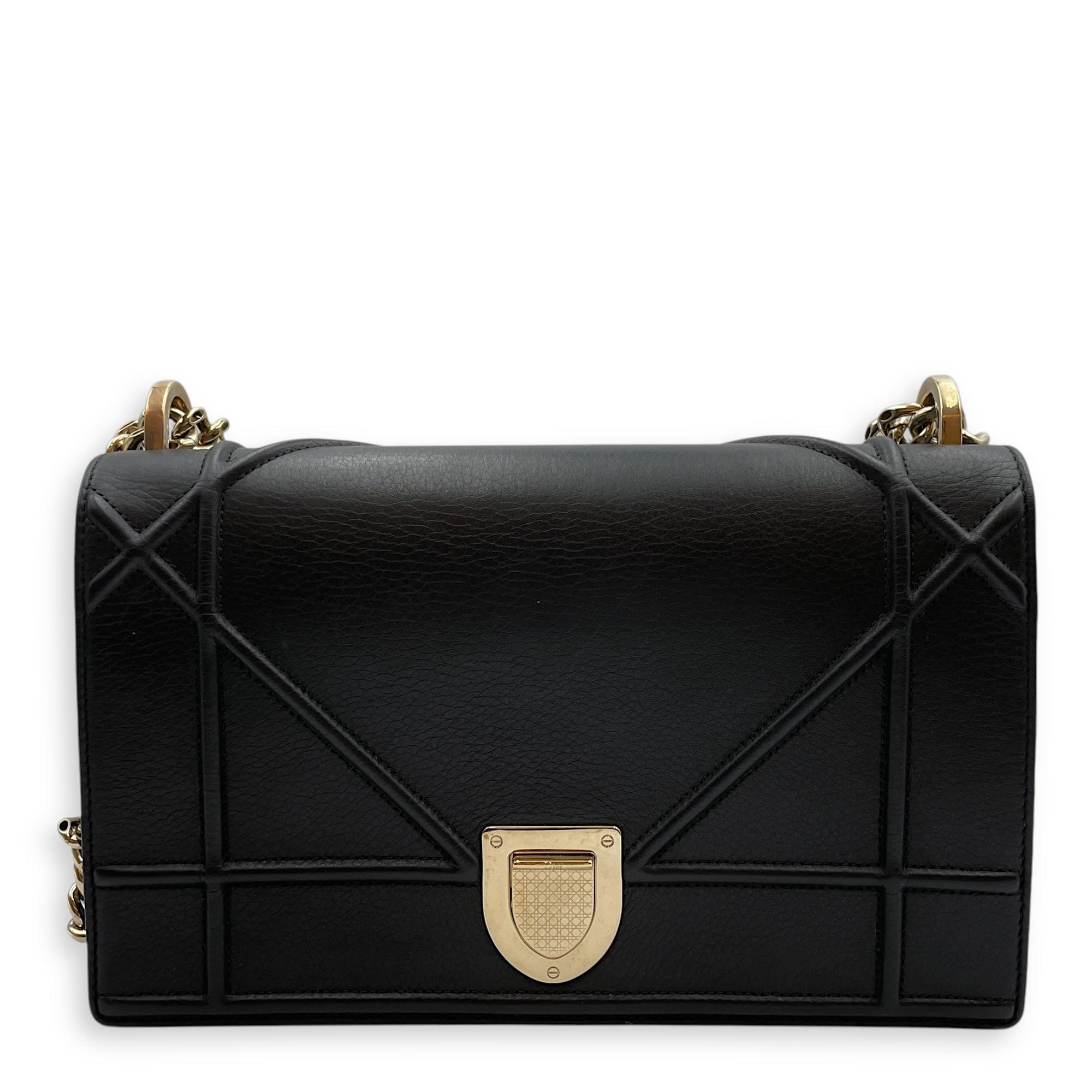 Diorama Medium Black Shoulder Bag in Calfskin, Gold hardware