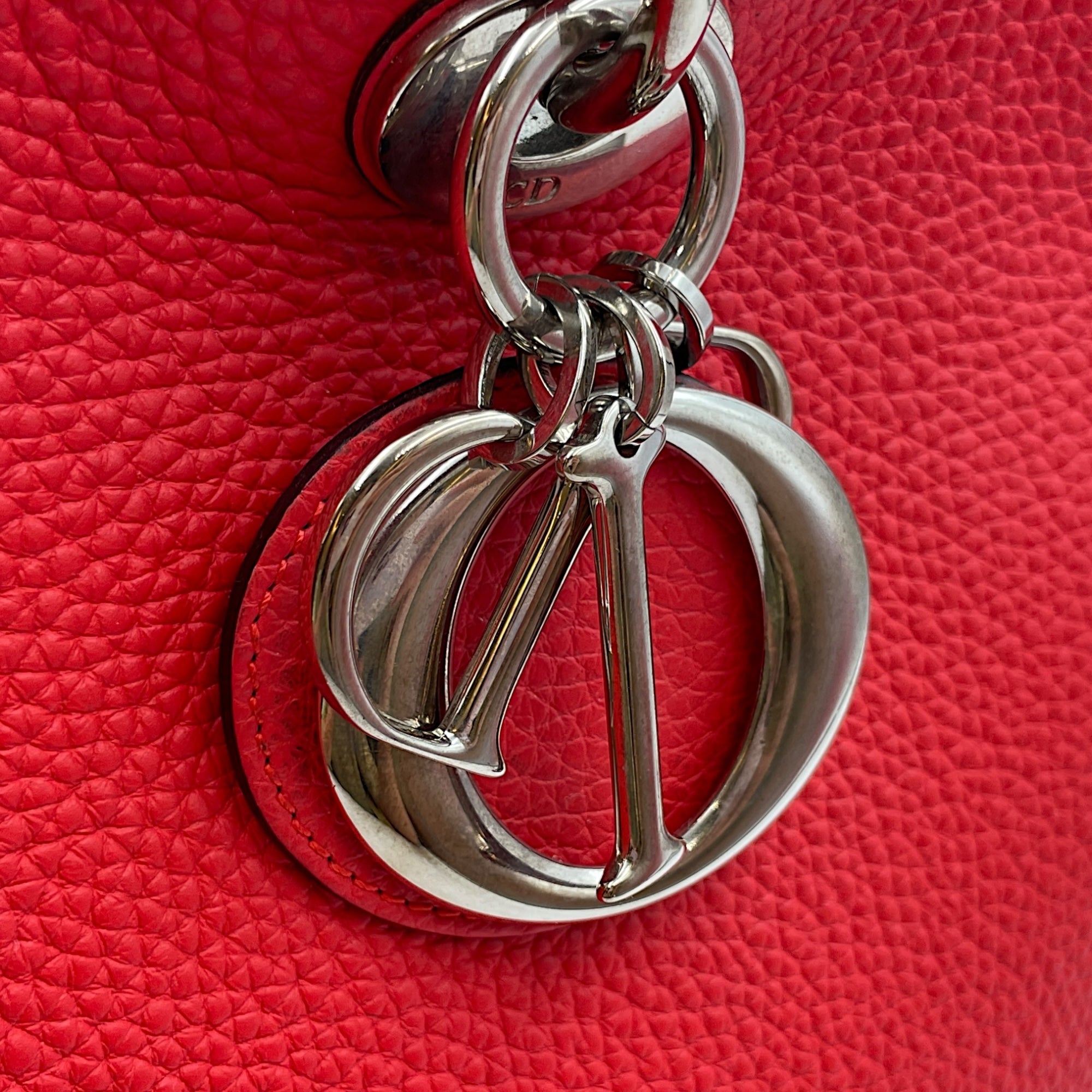 Diorissimo Medium Red Shoulder Bag in Calfskin, Silver hardware