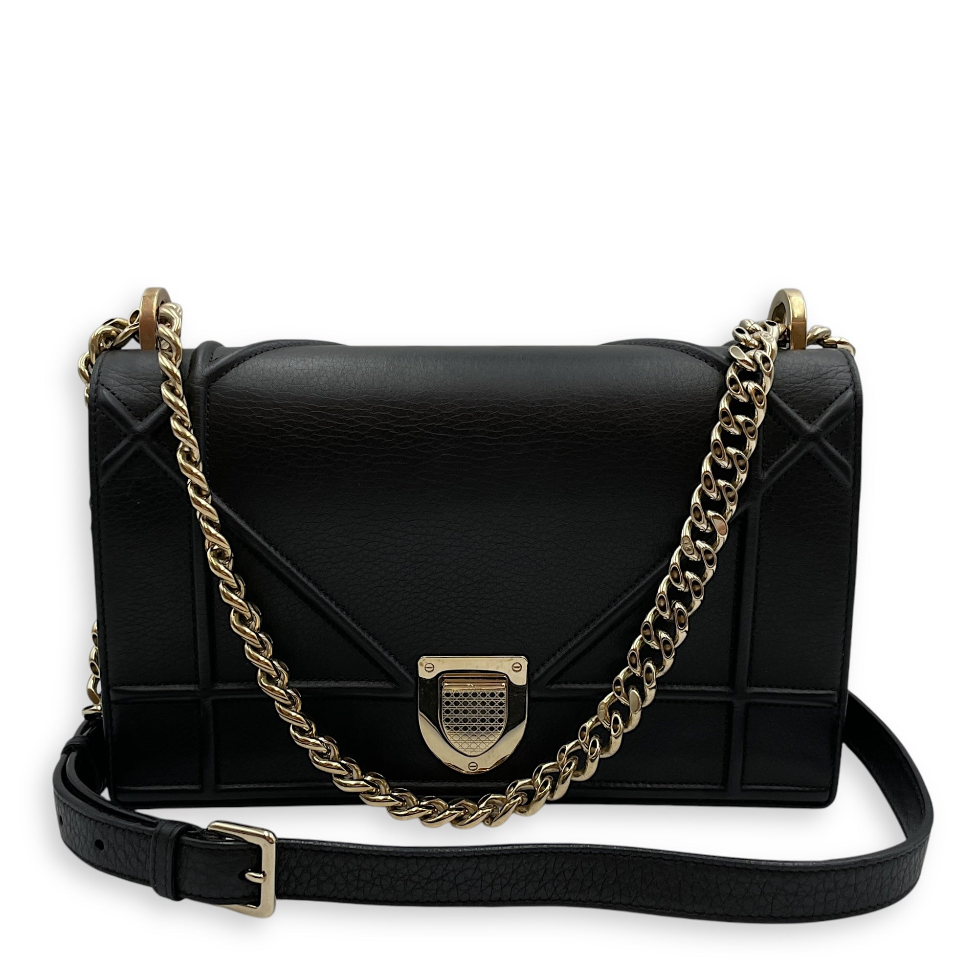 Diorama Medium Black Shoulder Bag in Calfskin, Gold hardware