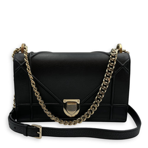 Diorama Medium Black Shoulder Bag in Calfskin, Gold hardware
