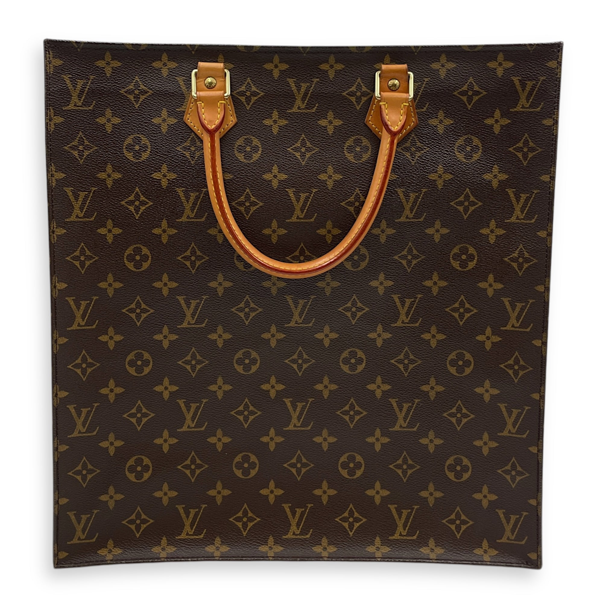 Sac Plat Brown Monogram Top Handle Bag in Coated Canvas, Gold hardware