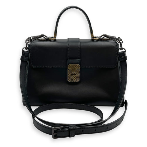 Nappa Intrecciato Piazza Medium Black Top Handle Bag in Nappa Leather, Black/Gold and Brunito Hardware hardware