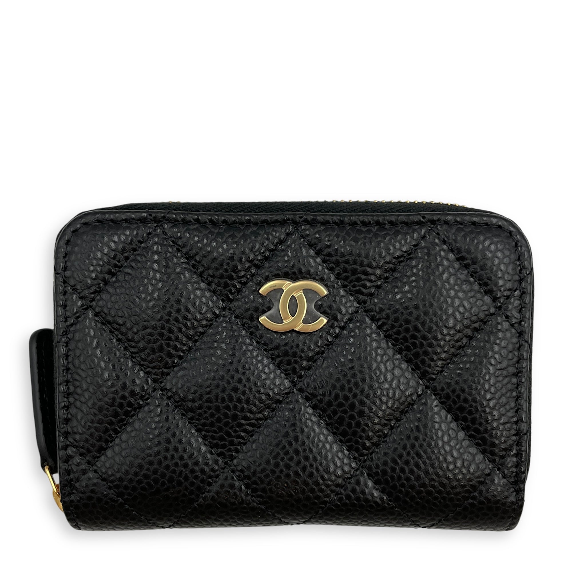 CC Black Card Holder in Caviar Leather, Gold hardware