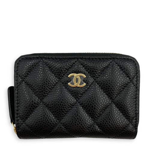 CC Black Card Holder in Caviar Leather, Gold hardware