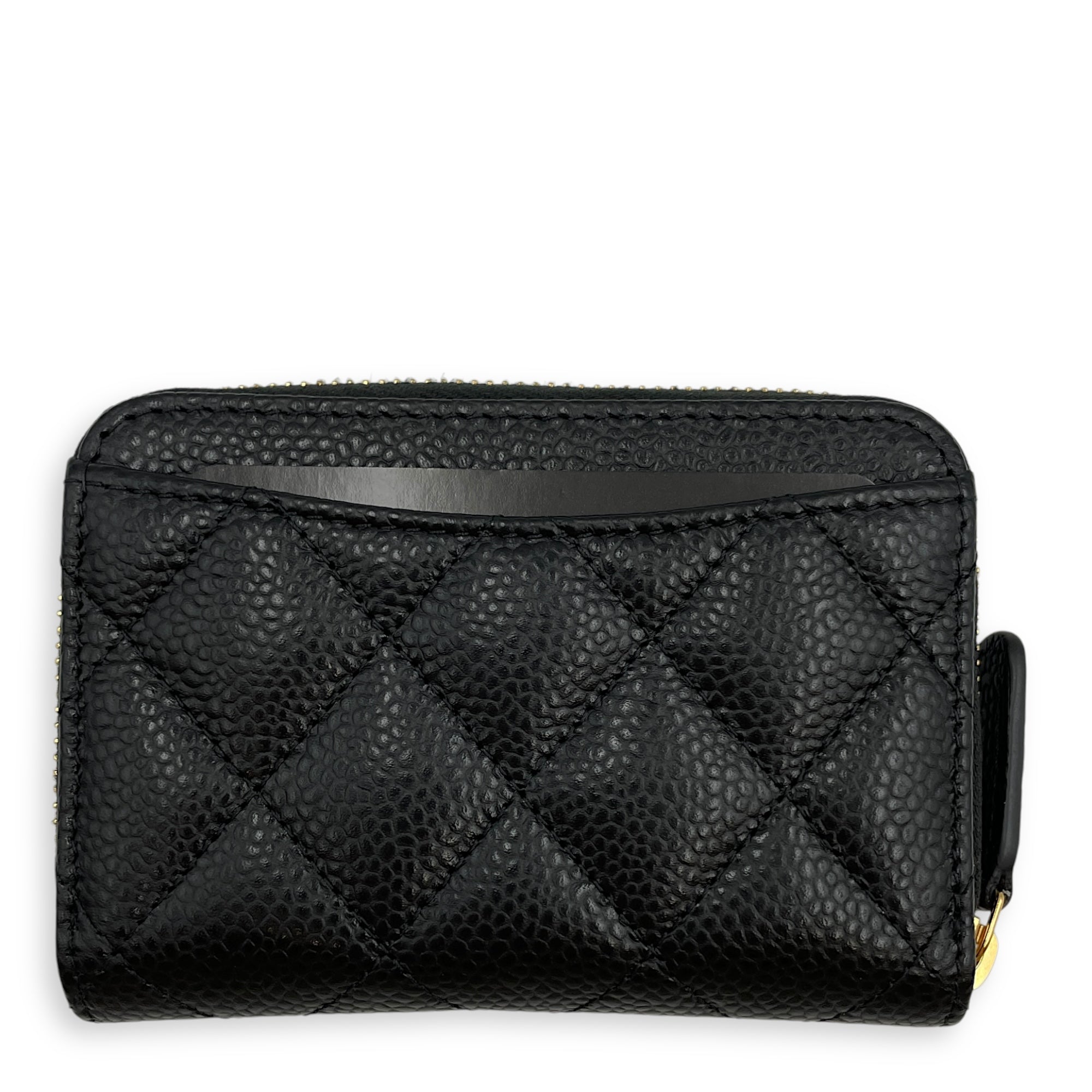 CC Black Card Holder in Caviar Leather, Gold hardware