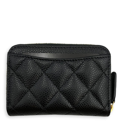 CC Black Card Holder in Caviar Leather, Gold hardware