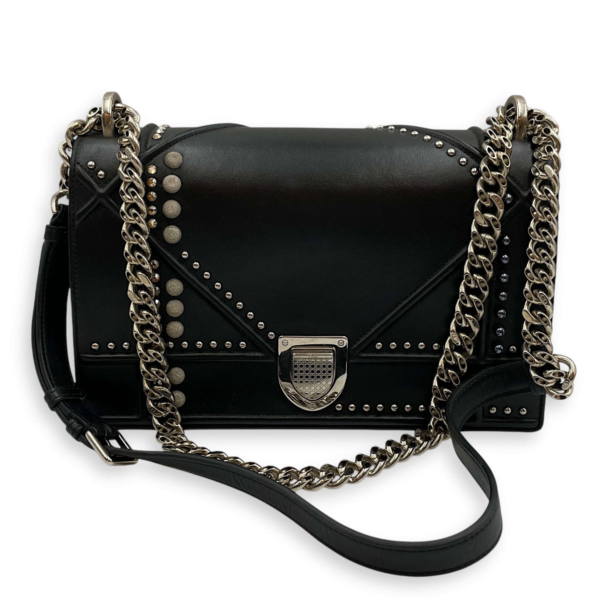 Diorama Medium Black Shoulder Bag in Lambskin, Palladium hardware