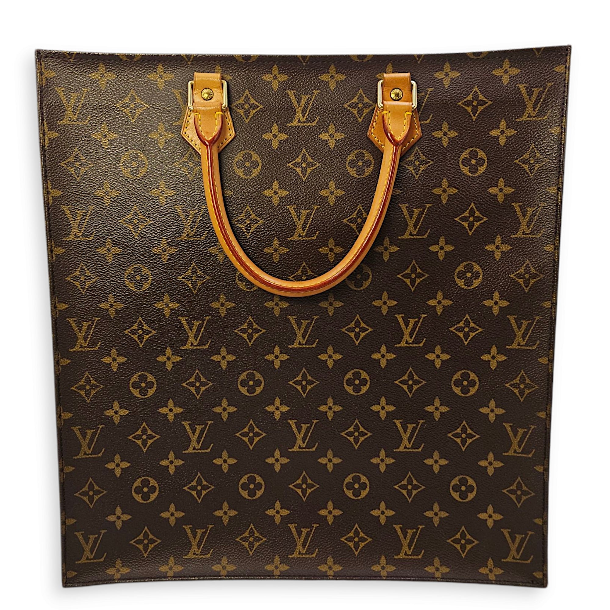 Sac Plat Brown Monogram Top Handle Bag in Coated Canvas, Gold hardware