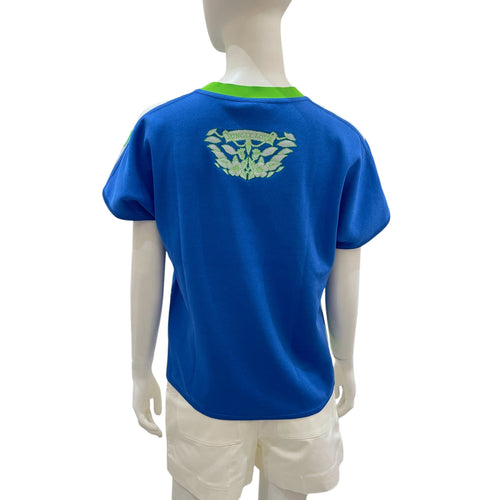 Jungle Love Twillaine Short Sleeve Sweater. Sz:34 Bleu Smalt Ready-To-Wear
