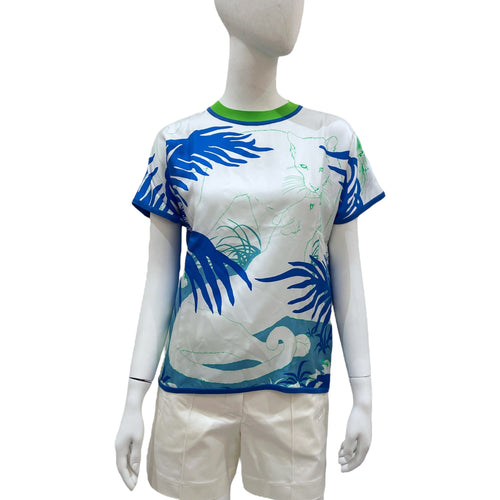 Jungle Love Twillaine Short Sleeve Sweater. Sz:34 Bleu Smalt Ready-To-Wear